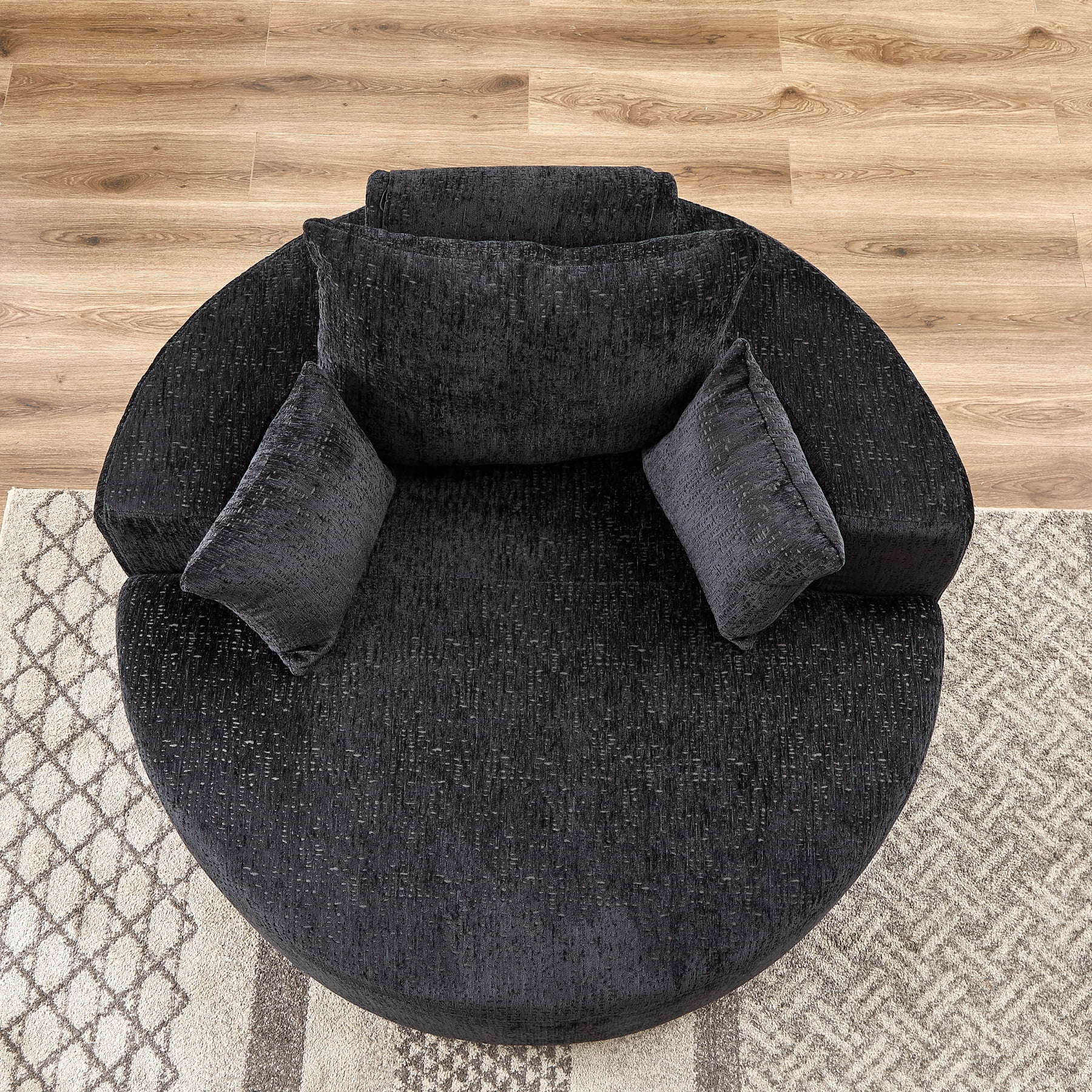 Leumius 55'' Oversized Round Chaise Longue Chair,Upholstered Polyester Single Cloud Circle Sofa Chair with Deep Seat,Fluffy Modern Sleeper Sofa Bed for Reading,Living Room,Bedroom,