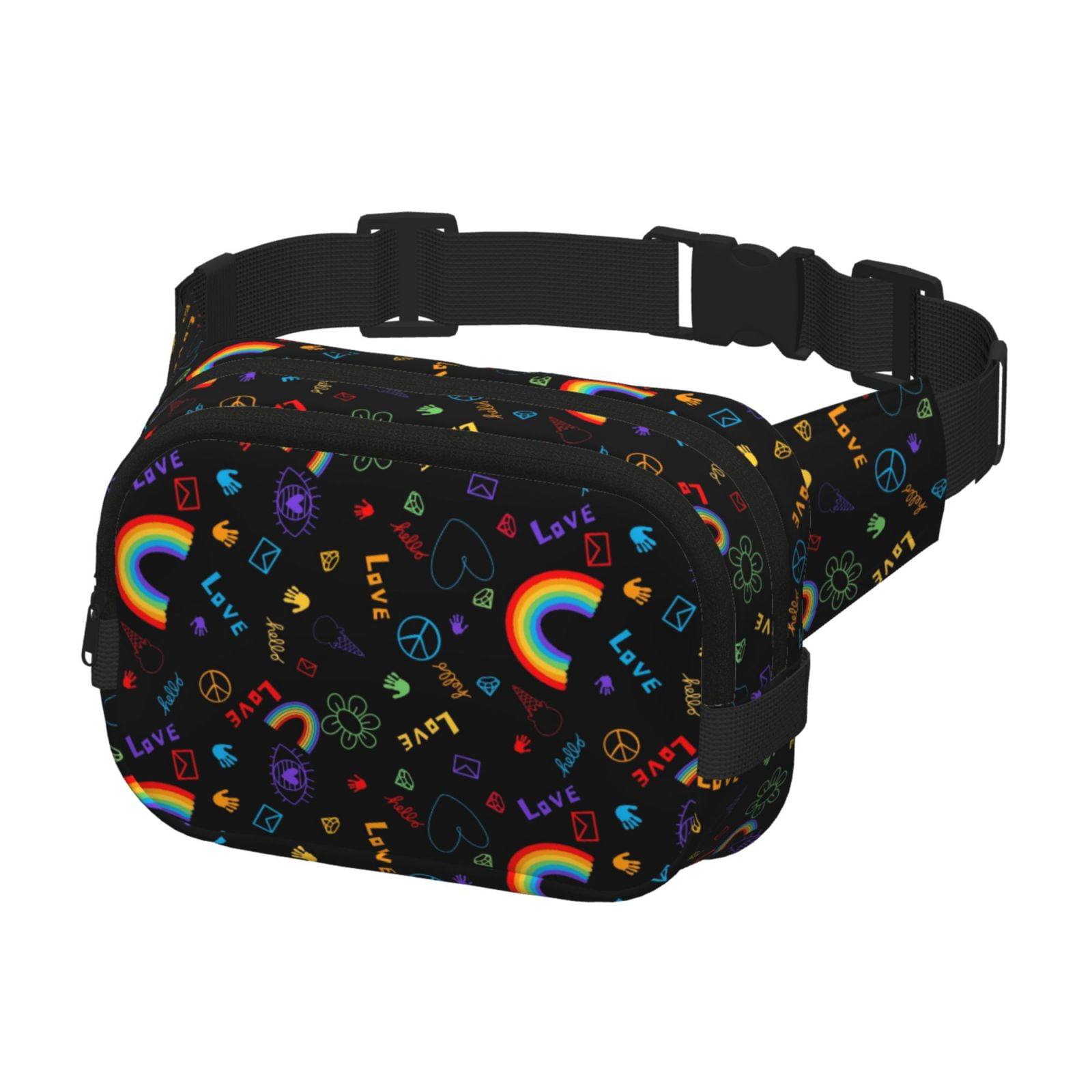 Fuzoiu Cartoon Pride Lgbt Print Unisex Square Double Layer Waist Bag,Crossbody Fanny Pack Travel Workout Accessory