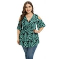thumbnail image 2 of Daystry Plus Size Tops for Women Sexy Empire Waist Dressy Cold Shoulder Short Sleeve Shirts F Black Green-2X, 2 of 8