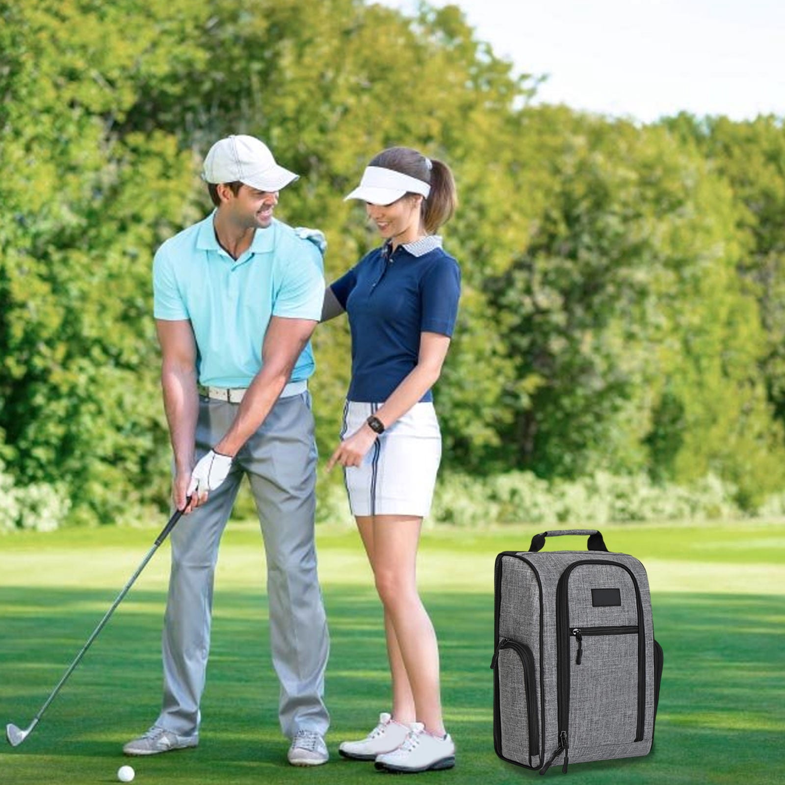 Golf Shoe Bag Breathable Dustproof Oxford Fabric Travel Shoe Case with Pockets Portable Storage Bag for Men Women Gray 14x9.4x6 Inches