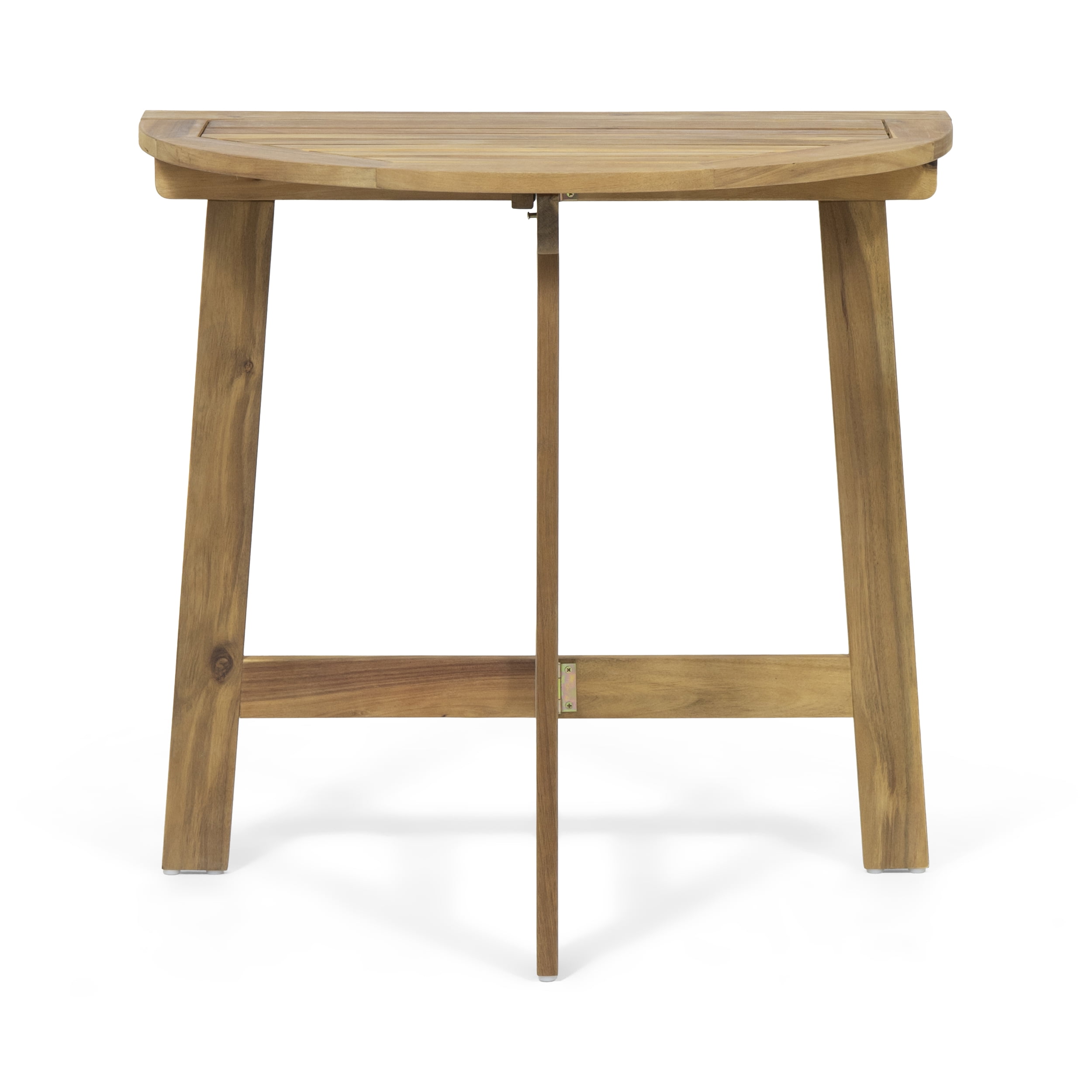 Outdoor Half Round Folding Bistro Table, Acacia Wood Desktop for Patio Balcony, Natural