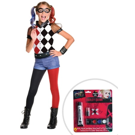 DC SuperHero  Harley Quinn Deluxe Costume for Kids and Suicide Squad Harley Quinn Make Up Kit