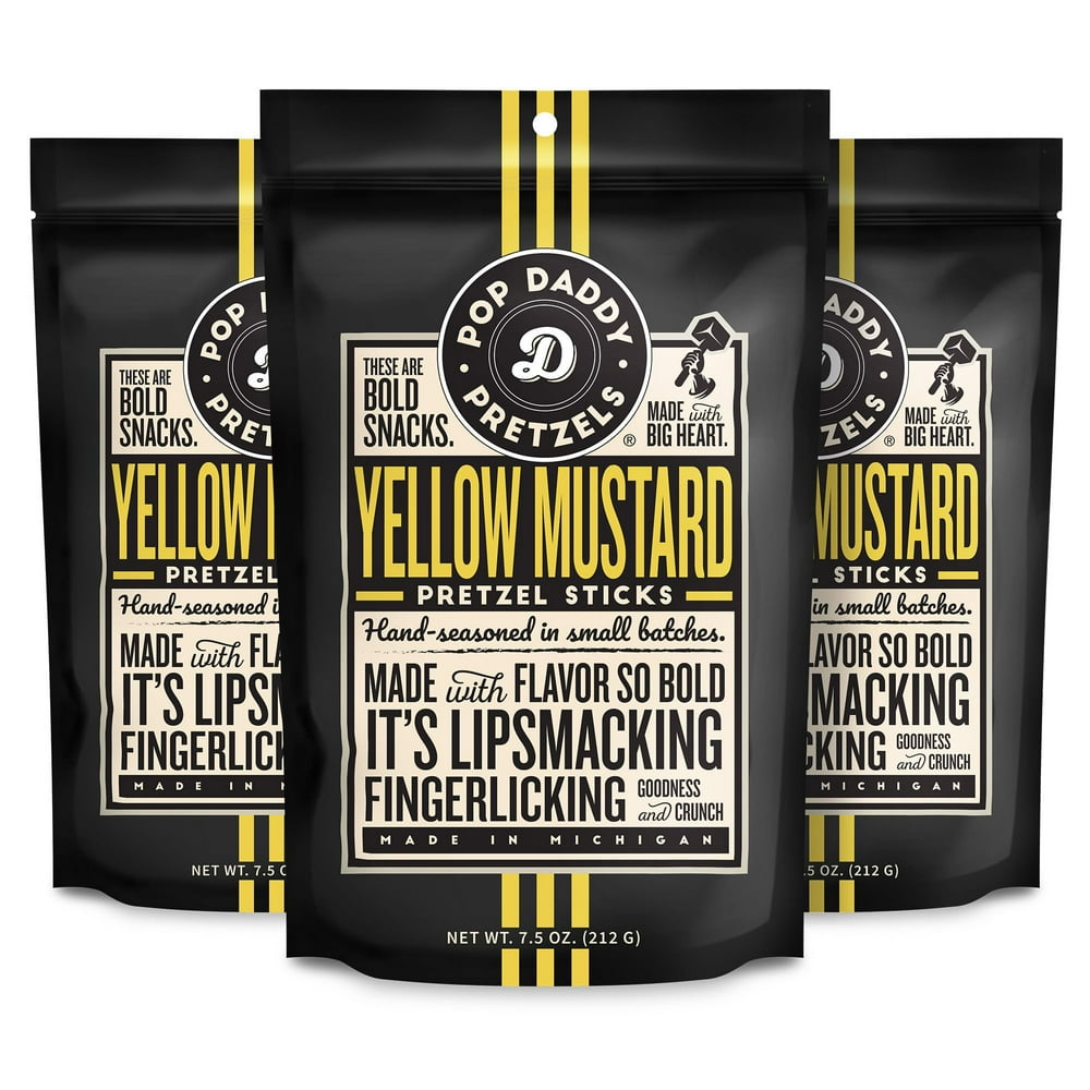 Pop Daddy Yellow Mustard, Healthy Bold Gourmet Flavored 7.5oz Pretzel