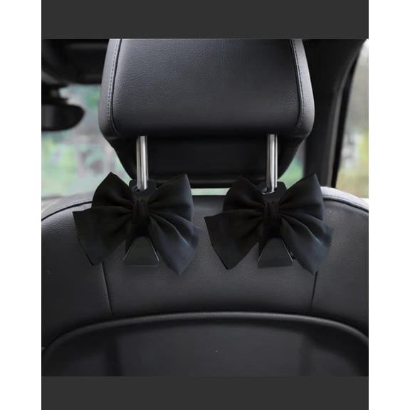 2 Pack Car Purse Hooks, Cute Bow Car Seat Headrest Hook Hanger for Purses and Bags (White silk)