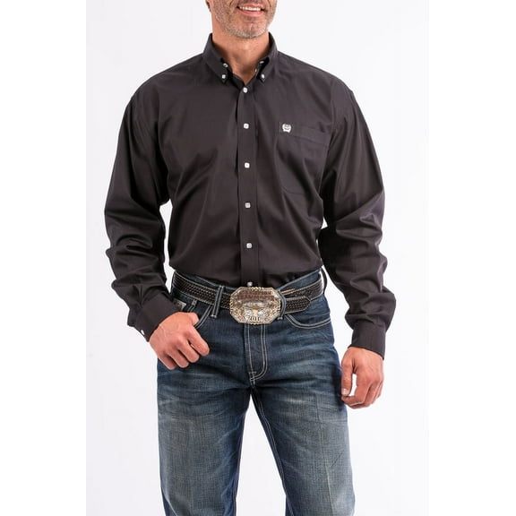 Cinch Men's Solid Button Down Western Shirt Big And Tall Black XXX-Large