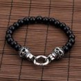thumbnail image 4 of HOOUN 8.26'' Stainless steel 8MM Black Stone Bracelet with Double Skull Clasp Punk Men, 4 of 4