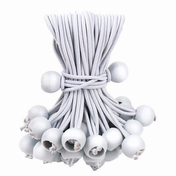 50 pcs 6" White Ball Bungee Bungie Cord Heavy Duty Canopy Tarp Tie Downs Straps