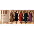 thumbnail image 4 of Mengpipi Women's Plus Size Knits Fall Spring Long Sleeve Round Neck Puff Sleeve Ribbed A-Line Solid Color Casual Comfortable Midi Dress 1X-5X, 4 of 9