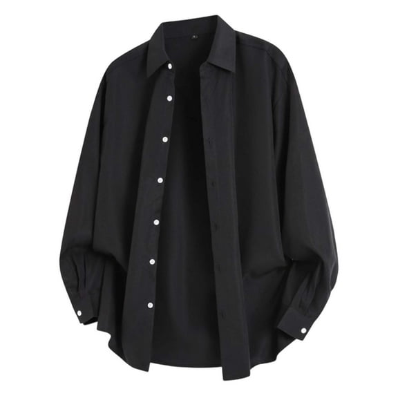 Bcfgryg Autumn Trend Solid Color Shirt Men's Casual Loose Tops Slim Fit Dress Shirts Men Black
