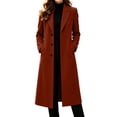 thumbnail image 2 of LEKWK Long Winter Coats for Women Button Down Notched Lapel Overcoat formal Dressy Business Casual Trench Jacket Warm Outwear Orange L, 2 of 9