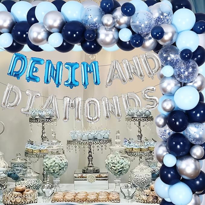 Denim and Diamonds Party Decorations Blue Sliver Denim and Diamonds Balloon Garland Arch Kit New Jeans Bridal Shower Decor for Women Jewelry Bachelorette Party Bridal Shower Birthday Engagement