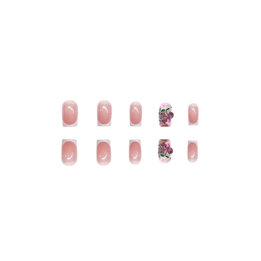 Cross-border hot sale classic short square sweet flower cute cherry wearing armor removable fake nail finished product wholesale