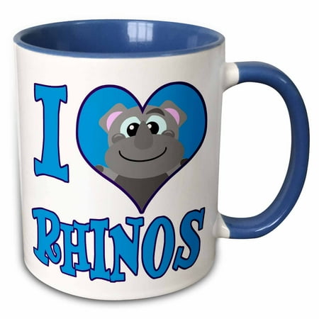 

3dRose I Heart Love Rhinos Cartoon - Two Tone Blue Mug 11-ounce