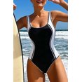 thumbnail image 5 of Women's Black Color Block U Neck One Piece Swimsuit with Ric Rac Trim | [ZhiHiMeRi] | (US 12-14)L, 5 of 12