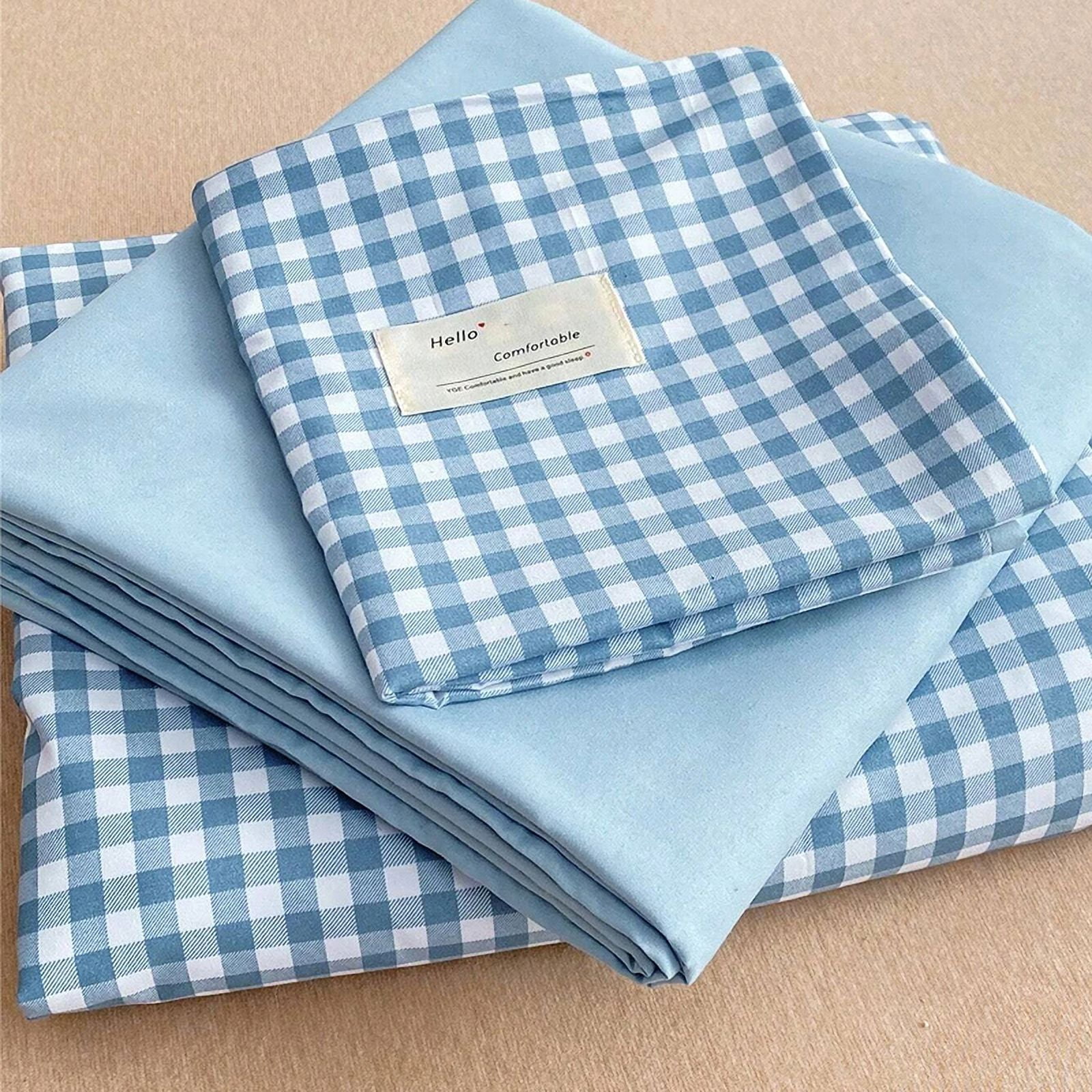 China Cotton Small Plaid Duvet Cover, 86.6x94.5 Inches, Blue Plaid