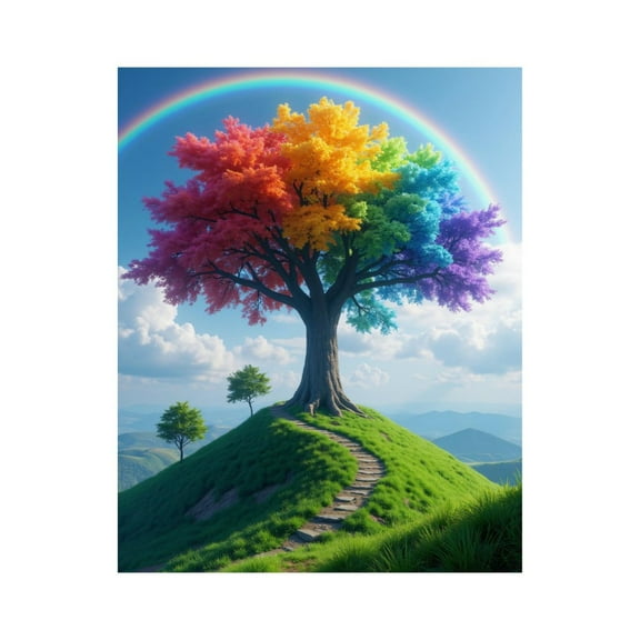 Paint by Numbers Kit for Adults, Rainbow Tree On Sunny Hilltop Paint by Numbers, Easy Paint by Numbers Kit for Adults Beginner, DIY Adult Paint by Number Kits on Canvas, 12x16in Home Decor