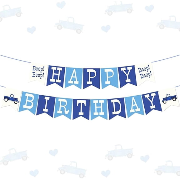 17Pcs Blue Truck Happy Birthday Banner - Little Blue Truck Birthday Decorations - Beep Banner for Kids Boys and Girls 1st 2nd 3rd Bday Party - Farm & Car Themed Party Supplies & Favors