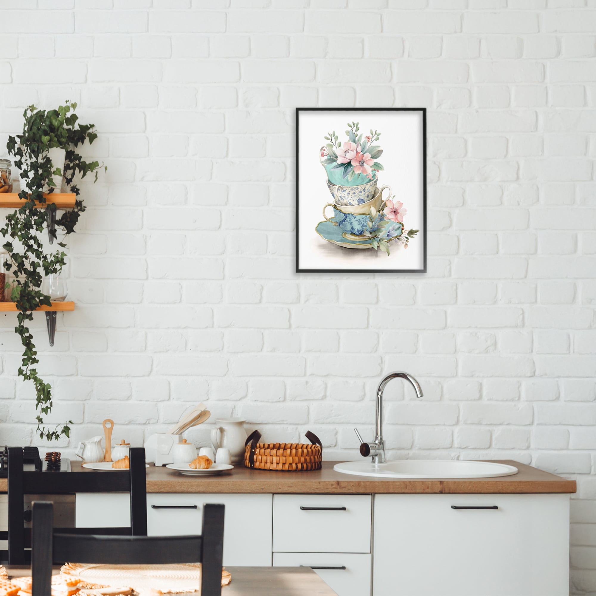 Stupell Industries Tea Cup Chinoiserie Blossoms Black Framed Giclee Art, design by Kim Allen