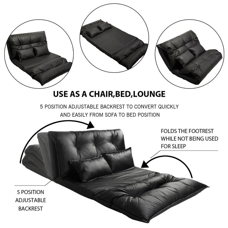 Merax Pu Leather Foldable Floor Sofa Bed With Two Pillows Baci Living