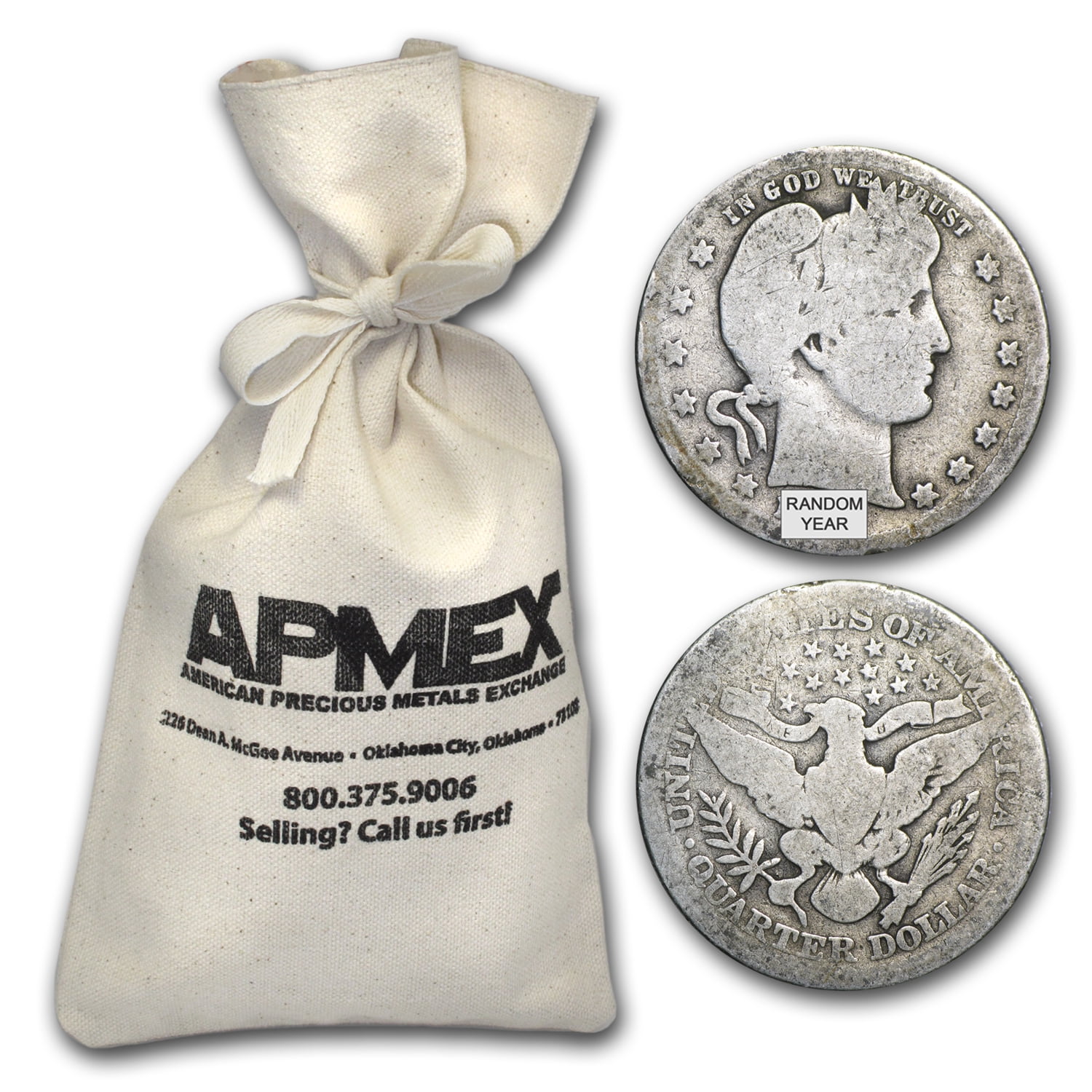 90 Silver Barber Quarters 100 FaceValue Bag