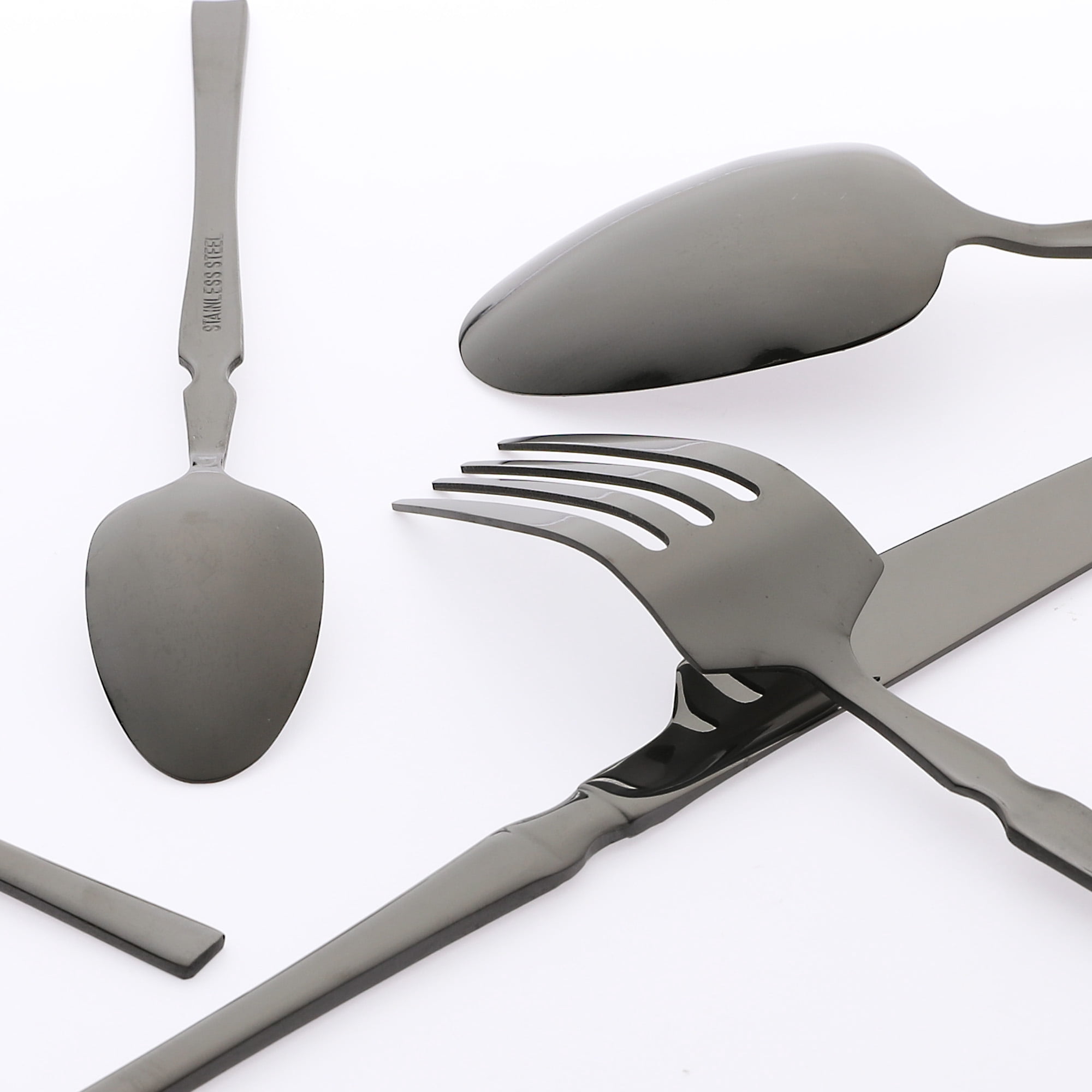 Unique Bargains 24 Pieces Silverware Set Stainless Steel Serving Utensils Set Black