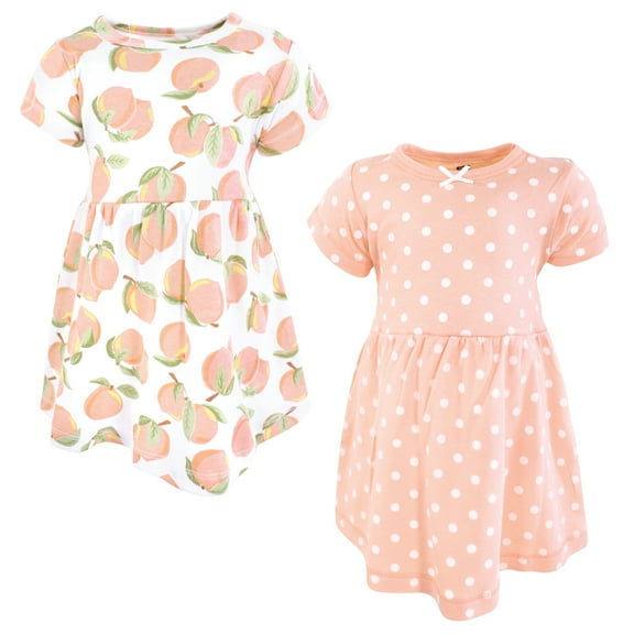Luvable Friends Hudson Baby Dresses 2pk, Apricot Peach, 0-3M