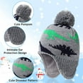 thumbnail image 4 of Dinosaur Winter Baby Beanie Hat Glove Set Fleece Lined Kids Boys Hat Knit Pompom Bonnet for Toddler Boys, 4 of 7