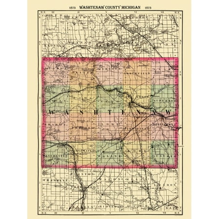 Historic County Map - Washtenaw County Michigan - Walling 1873 - Vintage Wall Art