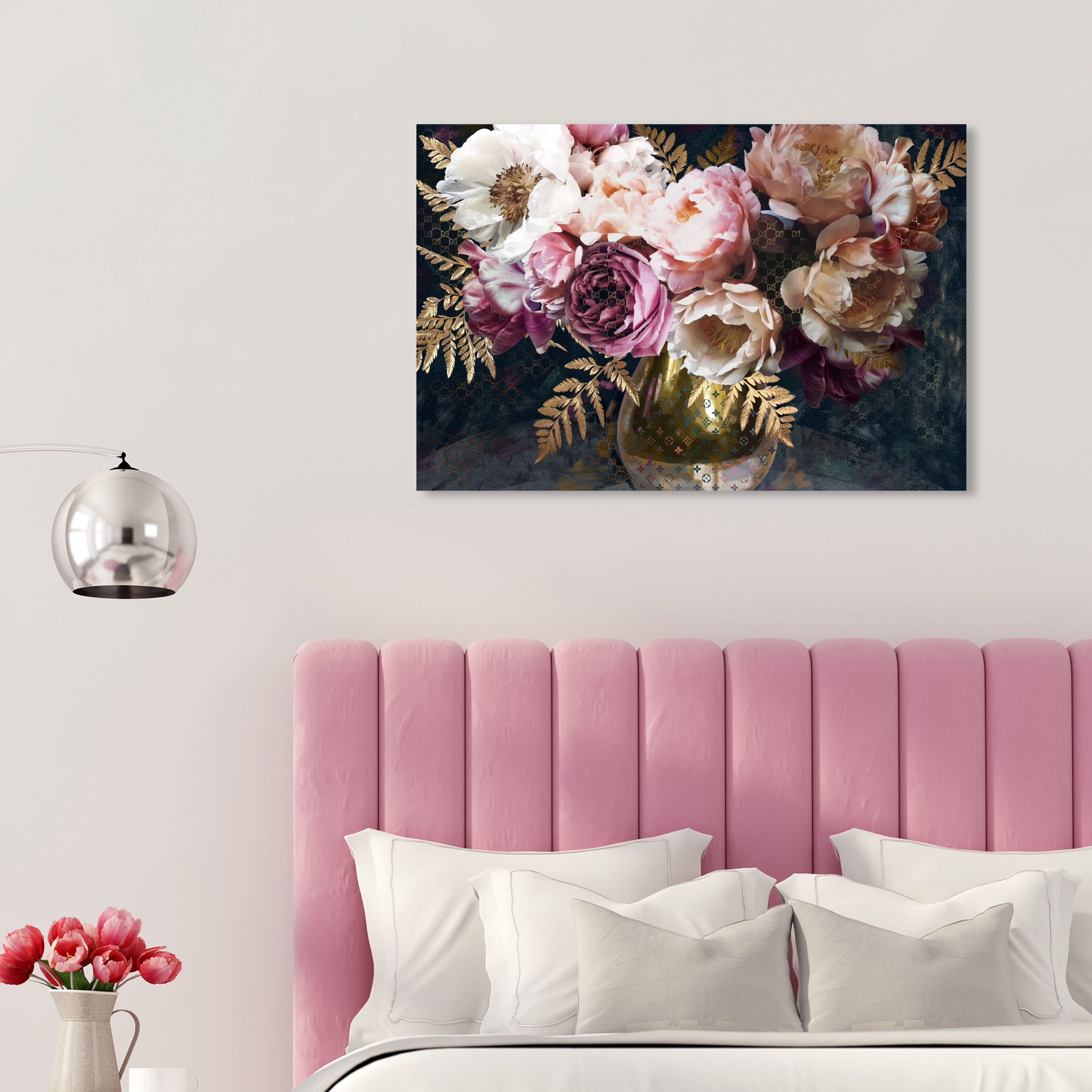 Wynwood Studio Canvas Royal Bouquet Floral and Botanical Florals Wall Art Canvas Print Purple Metallic Gold 30x20
