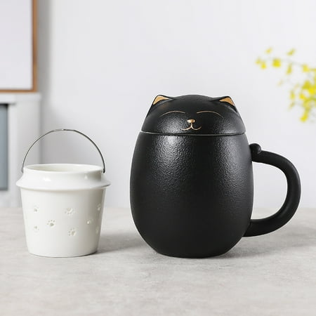 

Livesture Creative Ceramic Mug With Lid Filter Tea Cup Black A