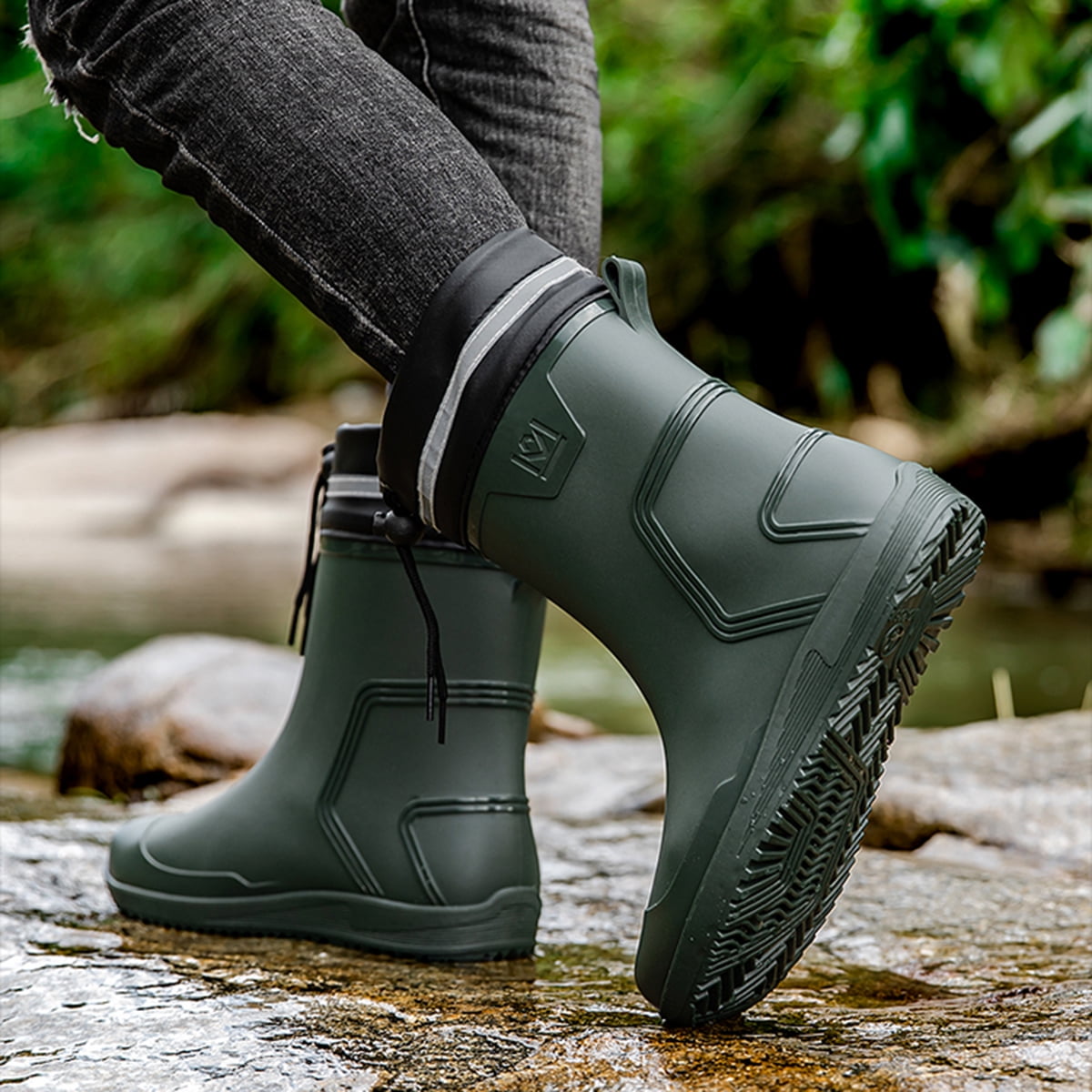 AUXDIQ Rain Shoes Men Mid-calf Boots Waterproof Rain Boots Outdoor Garden Shoes