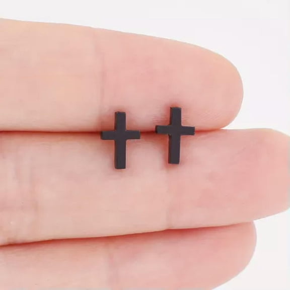 HOOUN Mini Cross Stud Earrings Stainless Steel 18K Gold Plated Elegant Jewelry Gifts-Black Cross Stud