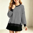 thumbnail image 5 of Spazoro Girls Knit Sweater, Crew Neck 100% Cotton Striped Long Sleeve Side Slit Casual Pullover Tops for School Daily Wear Black Size 5-6, 5 of 9