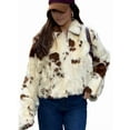 thumbnail image 2 of Female Faux Fur Crop Jacket Long Sleeve Cozy Winter Warm Leopard -Coat with Pockets White L, 2 of 9