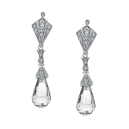 Bling Jewelry .925 Silver Clear Glass Briolette CZ Dangle Earrings