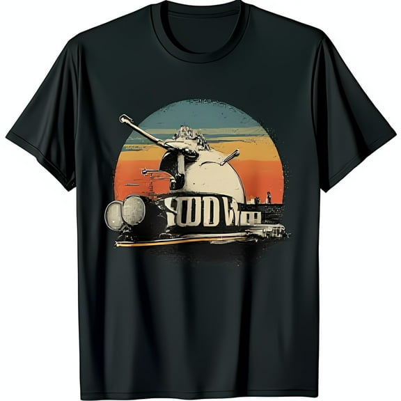 Retro Black T-Shirt with Vintage & Sunset Graphic Sudd W