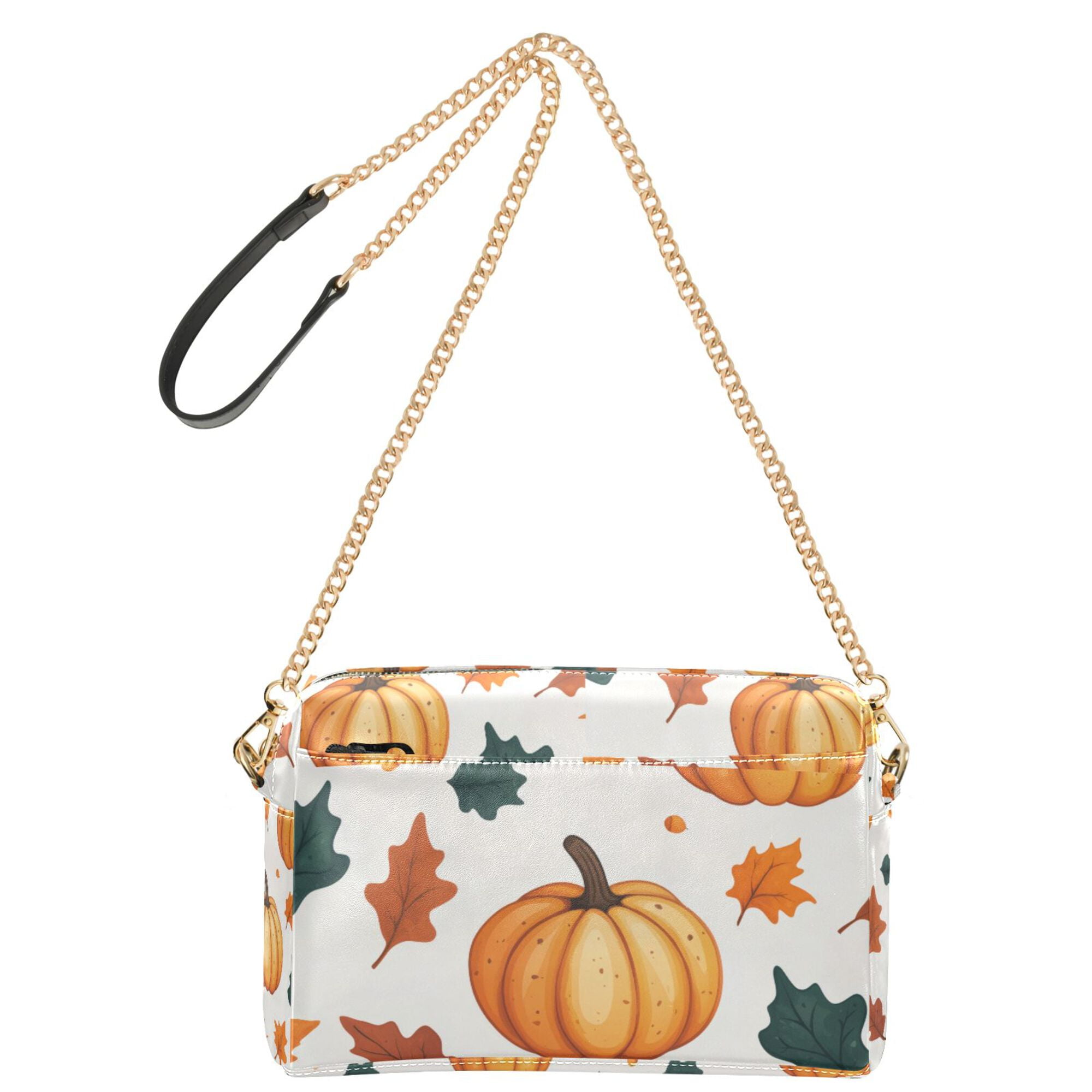 FORMRS Women Crossbody Purse with Chain Strap Vegan Leather Shoulder Handbag, Pumpkins Pattern