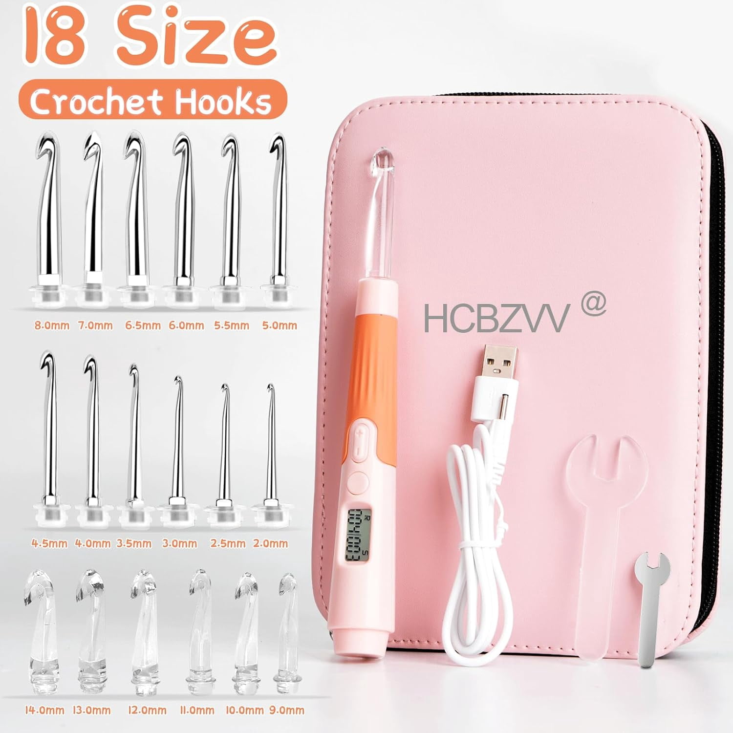 YSZZYSM 18 Sizes Lighted Crochet Hooks Set, Counting Crochet Hooks 2mm~14mm, Lighted Crochet Hooks Digital Counter Crochet Hooks Set with Case