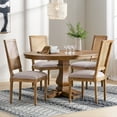 thumbnail image 2 of GDF Studio Brownell French Country Fabric Upholstered Wood and Cane 5 Piece Expandable Oval Dining Set, Light Gray and Natural, 2 of 13