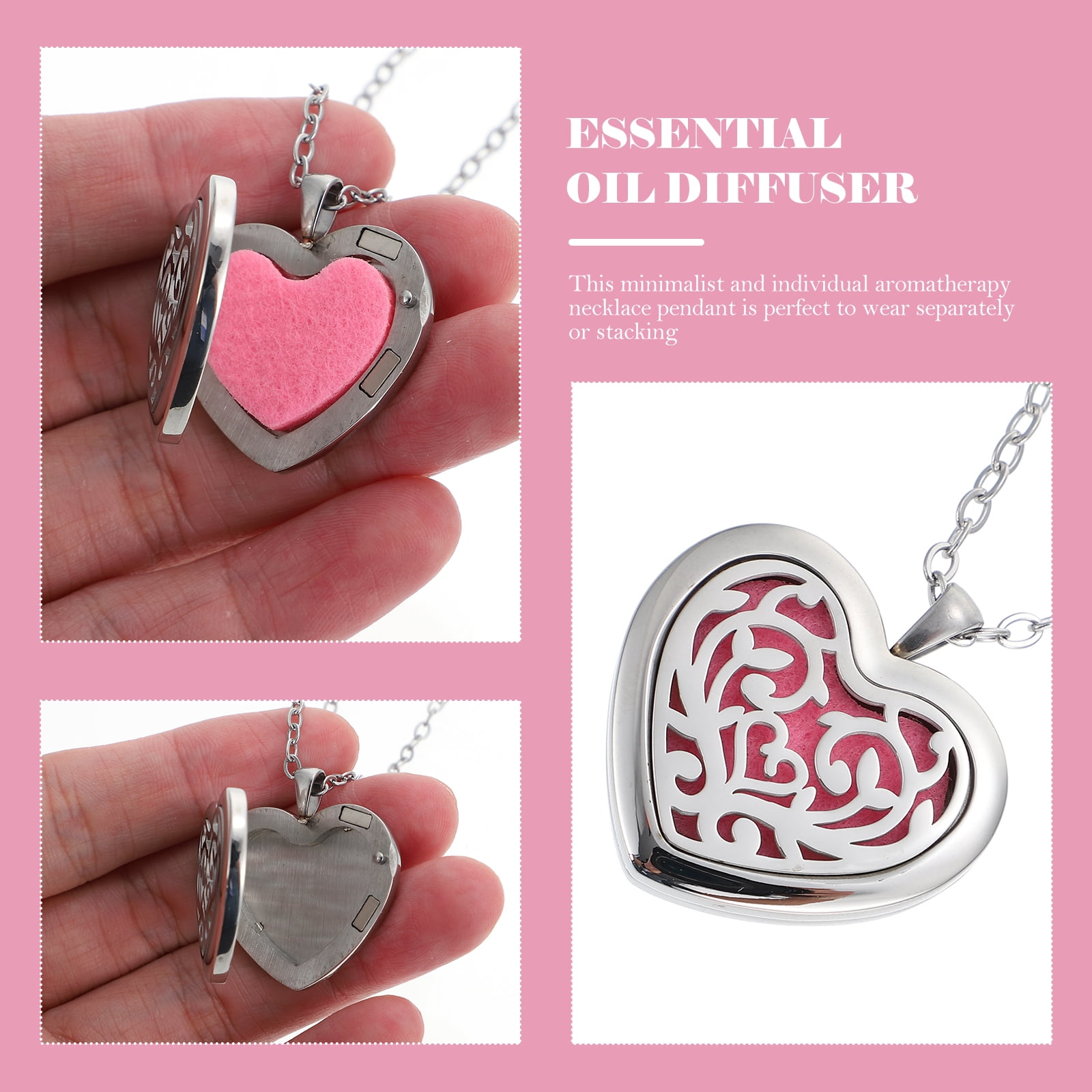 Zcyifa Heart-shaped Aroma Necklace Stainless Steel Essential