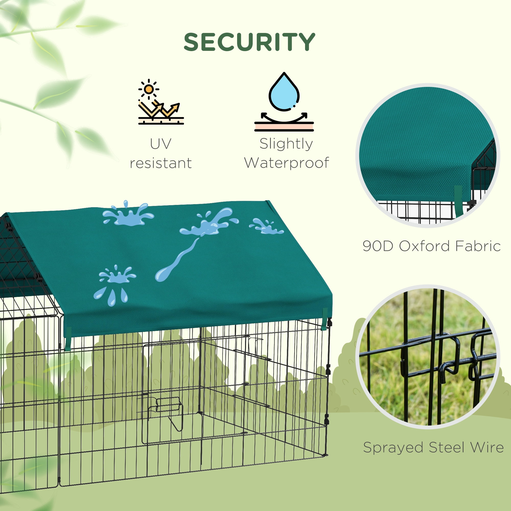 73" Small Animal Playpen, Pet Playpen Yard Fence for Rabbits, Chicken, Chinchillas with Roof for Indoor & Outdoor, Green