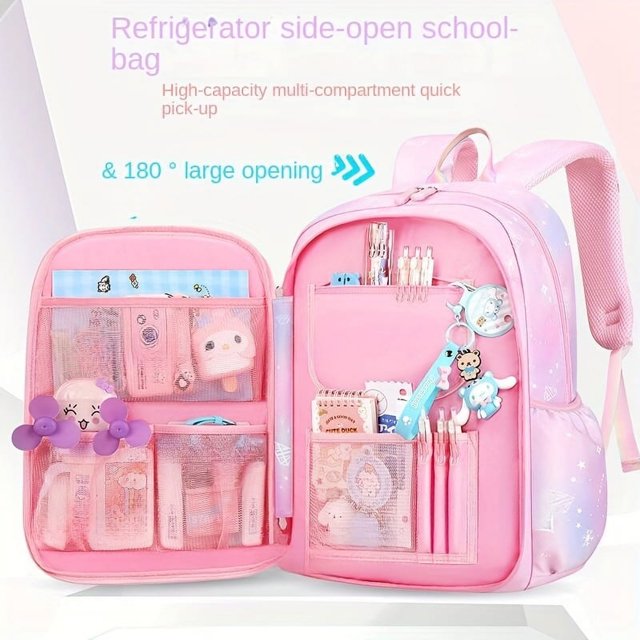 1pc Creative Backpack By Way Of Opening Refrigerator, Cute Sweet Student Backpack, Fashion Gradient Color Backpack, Primary School Students Backpack, Girls Princess Backpack