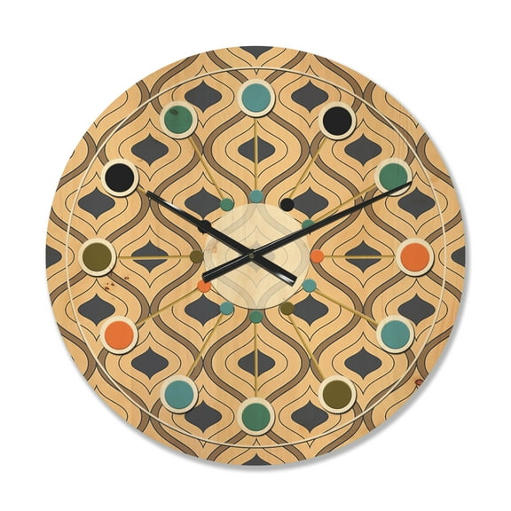 Designart 'Ornamental Retro Design VII' Mid-Century Modern Wood Wall Clock