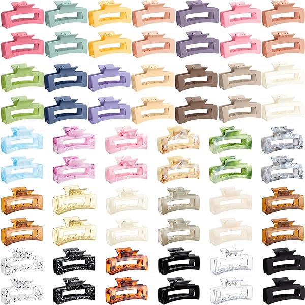 wonima44 Cindeer 64 Pcs Medium Hair Claw Bulk Hair Clips Set Rectangle Claw Clips Matte Thin Clamps Accessories for Women Girls for Thick(3.35 Inch,Multicolor)
