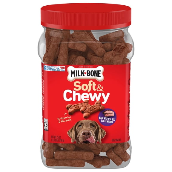Milk Bone Soft & Chewy Dog Treats, Made with Real Beef & Filet Mignon, 25 oz Canister