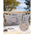 thumbnail image 2 of Pack of 2 Outdoor Pillow Covers, Vintage Floral Retro Ethnic Style Blue Floral Pattern Waterproof Square Throw Pillowcase Cushion Decorative Pillow Covers for Couch Patio Tent, 20x12 in, 2 of 6