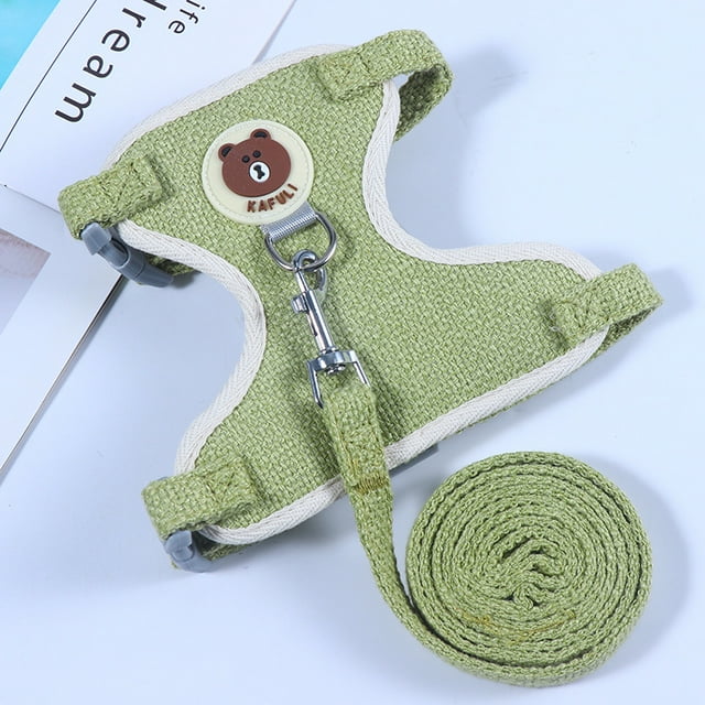 Arnés de mezcla de lino para gatos, arnés de verano para mascotas, para perros pequeños, conejos, cobayas, dibujos animados, correa para pasear, suministros para cachorros y gatitos.