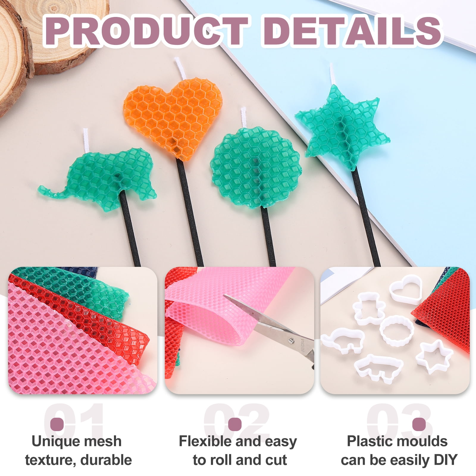 12pcs Beeswax Candle Making Kit, 8"x6" Multicolor Beeswax Sheet with 12pcs Wick