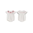 thumbnail image 2 of BemeyourBBs Newborn Baby Girl 4th of July Outfit Smocked Bubble Romper Patriotic Independent Day Summer Clothes Casual Plaid Print Flag Embroidery Fly Sleeves Bodysuit Jumpsuit, 2 of 9