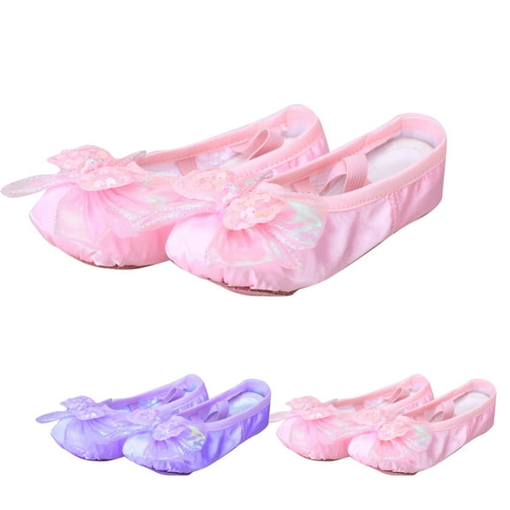 Miluxas Girls Ballet Shoes Satin Dance Practice Slipper Soft Sole Ballerina Flat Yoga Gymnastics Shoes Toddler/Little/Big Kid Purple 13 Years